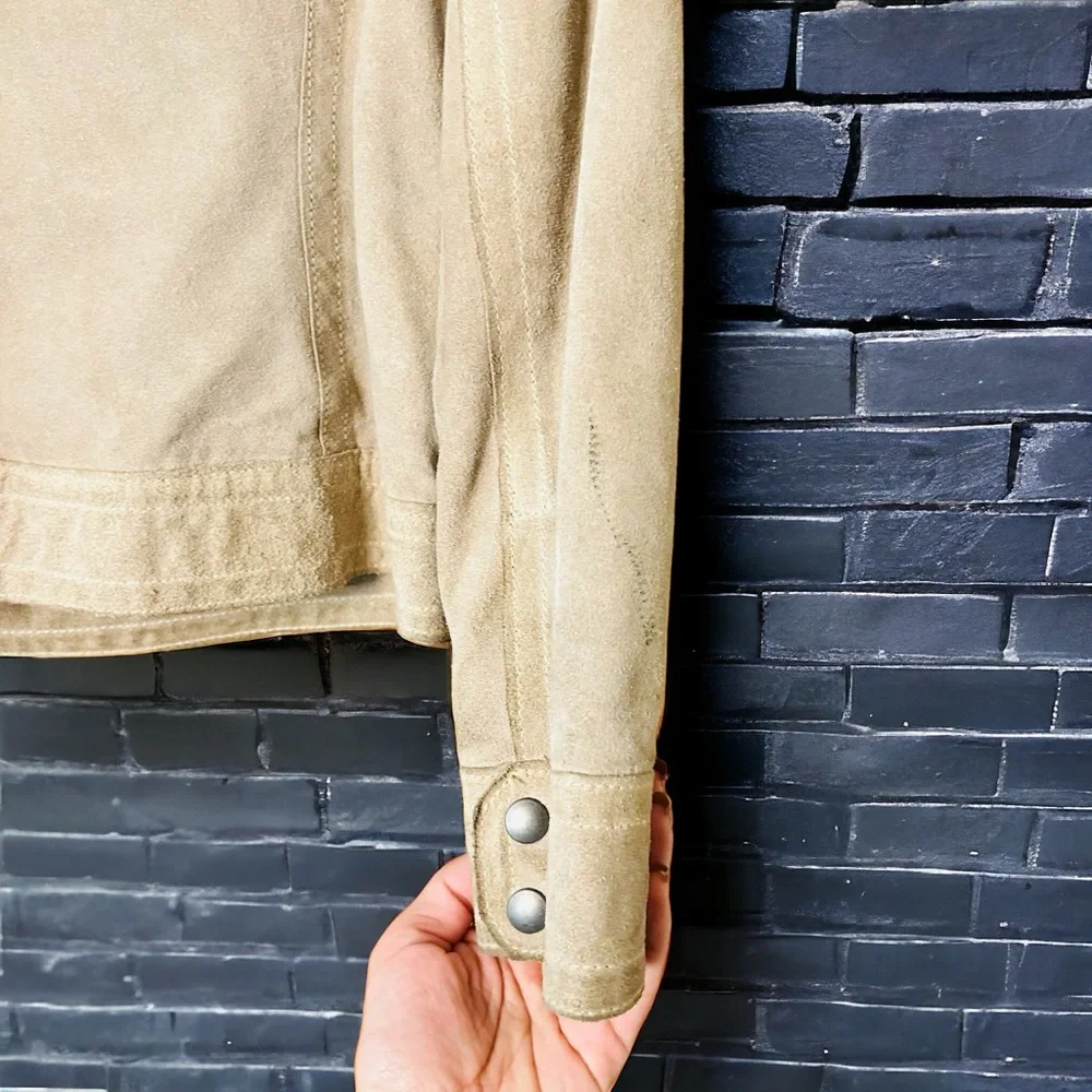 Banana Republic Cream Tan Suede Leather Moto Jacket | Size PXS | - Picture 8 of 16